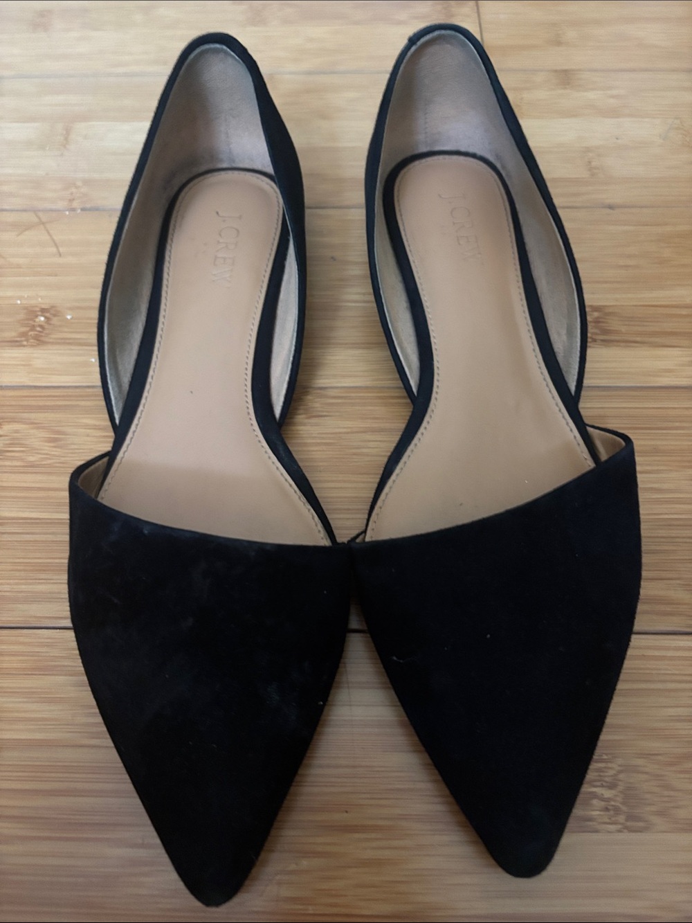 J. Crew Black Suede Pointed D'Orsay Flats